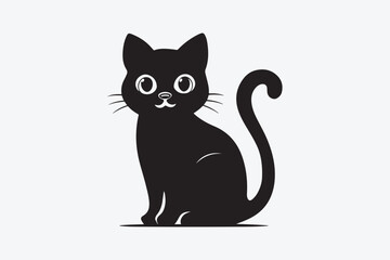 Cute cartoon black and white cat silhouette vector illustrator with white background 