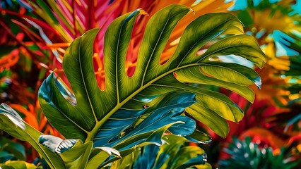 Obraz premium Tropical palm leaf with colorful background