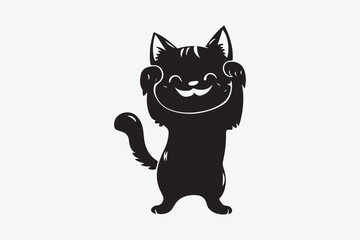 Cute cartoon black and white cat silhouette vector illustrator with white background 
