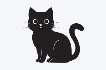Cute cartoon black and white cat silhouette vector illustrator with white background 