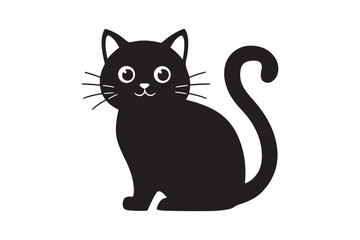 Cute cartoon black and white cat silhouette vector illustrator with white background 