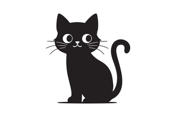 Cute cartoon black and white cat silhouette vector illustrator with white background 