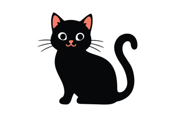 Cute cartoon black and white cat silhouette vector illustrator with white background 