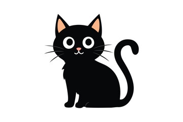 Cute cartoon black and white cat silhouette vector illustrator with white background 
