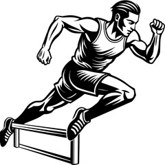 Fototapeta premium Male athlete-runner at the moment of jumping over an obstacle 