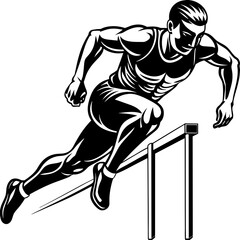 Male athlete-runner at the moment of jumping over an obstacle         