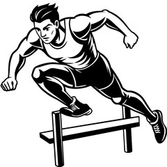 Male athlete-runner at the moment of jumping over an obstacle         