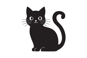 Cute cartoon black and white cat silhouette vector illustrator with white background 