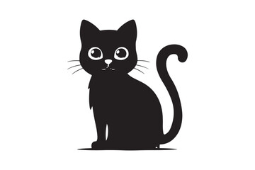 Cute cartoon black and white cat silhouette vector illustrator with white background 