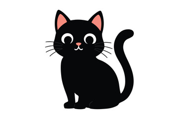Cute cartoon black and white cat silhouette vector illustrator with white background 
