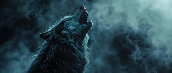 3D werewolf howling at the moon, matte surface, copy space,