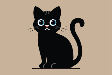 Cute cartoon black and white cat silhouette vector illustrator with white background 