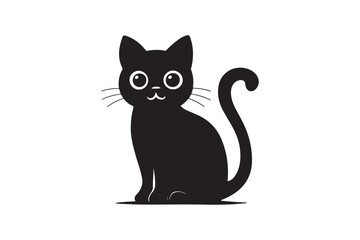 Cute cartoon black and white cat silhouette vector illustrator with white background 