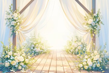 Wedding Ceremony Decorated with White Roses