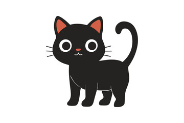 Cute cartoon black and white cat silhouette vector illustrator with white background 