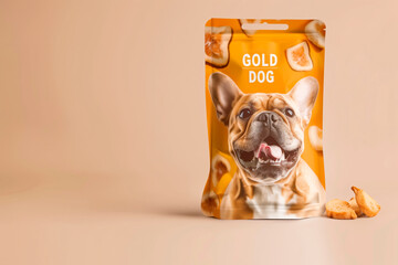 Dog treat pouch with french bulldog on yellow background