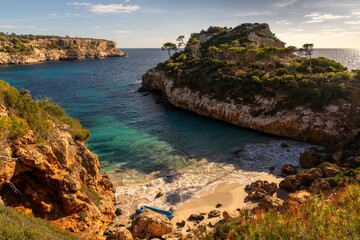 view of the picturesque Calo des Moro cove and beach in southwestern Majorca