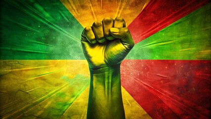 Raised fist (✊) adorned in red, yellow, and green against a celebratory Juneteenth backdrop Juneteenth theme, Juneteenth 19th June, Juneteenth Background