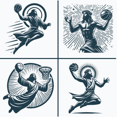 Jesus Playing Basketball Svg vector silhouette bundle file