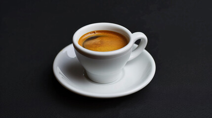 Fototapeta premium A rich, dark Espresso shot with a golden crema on top, served in a small white cup with a saucer 