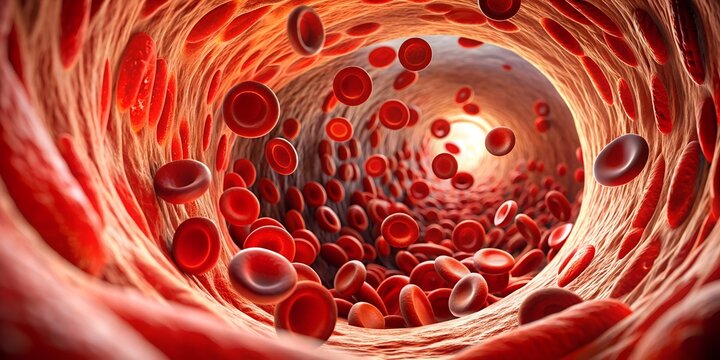 Detaillierte Blicke in den menschlichen K&ouml;rper - Blutader - Vene mit Blutpl&auml;ttchen im Detail - Medizin