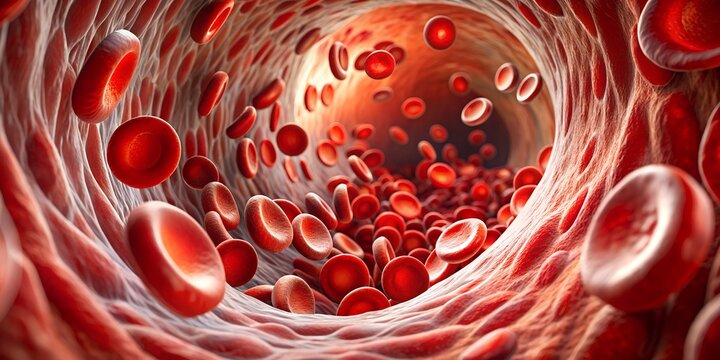Detaillierte Blicke in den menschlichen K&ouml;rper - Blutader - Vene mit Blutpl&auml;ttchen im Detail - Medizin