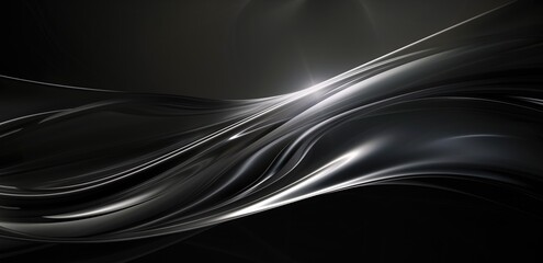 Abstract black and silver waves on a dark background. Elegant and futuristic design with smooth lines.