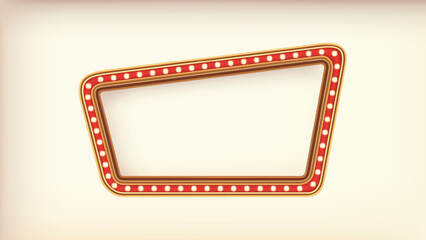 Retro advertising sign red marquee gold light board on white background. Vector illustration