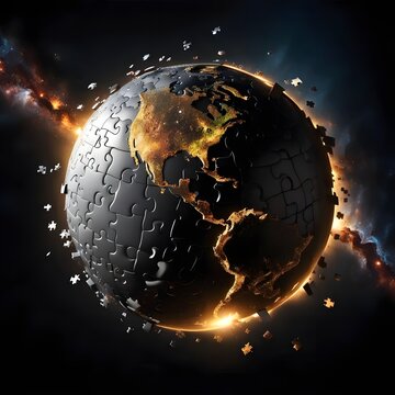 3d render of world  atlas planet mde of jigsaw puzzle pieces