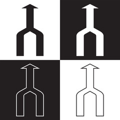 Two arrow merging icon. Clipart image isolated on white and black background. EPS 10
