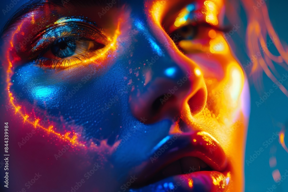 Poster interplay of abstract neon lights against a dark backdrop, resembling a futuristic setting