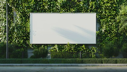 white blank screen sandwich board placed outdoor by green tree hedges Background,mockup template