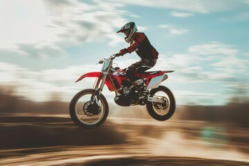 A rider doing a wheelie on a motocross bike at high speed