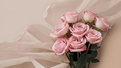 Fototapeta premium Delicate beige background with pink roses