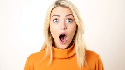 beautiful woman exited surprise face expression . female feels shocked. exciting smile and happy adorable rejoices. Very enjoy and fun relax time. wow, girl holding smartphone. Smile