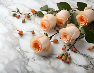 Opulent Beauty: Roses on White Carrara Marble
