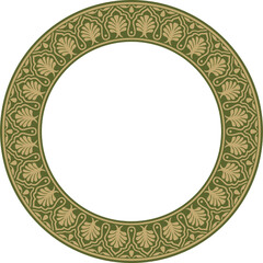 Vector gold with green round national Indian ornament. Circle, ring, border, ethnic Hindu frame