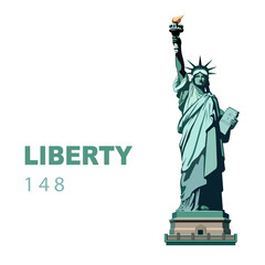 Obraz premium Vector illustration. USA Independence Day, Statue of Liberty monument, poster presentation. Green flat design template. USA holiday. National symbol of America New York, banner, advertisement, freedom