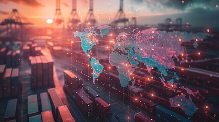 Fototapeta premium Logistics international delivery concept, World map with logistic network distribution on background.background for Concept of fast or instant shipping, Online goods orders worldwide