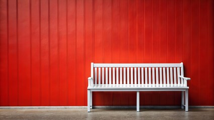White Bench Against Red Wall. Copy space.