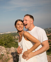 Obraz premium Portrait of lovely young couple, man and woman posing 