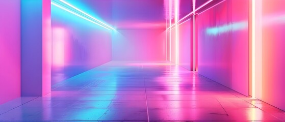 Vivid Neon Pop Art Futuristic Background with Glowing Lines and Gradient Mesh for Design Mockup