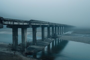 Obraz premium A bridge spans a river with fog in the background