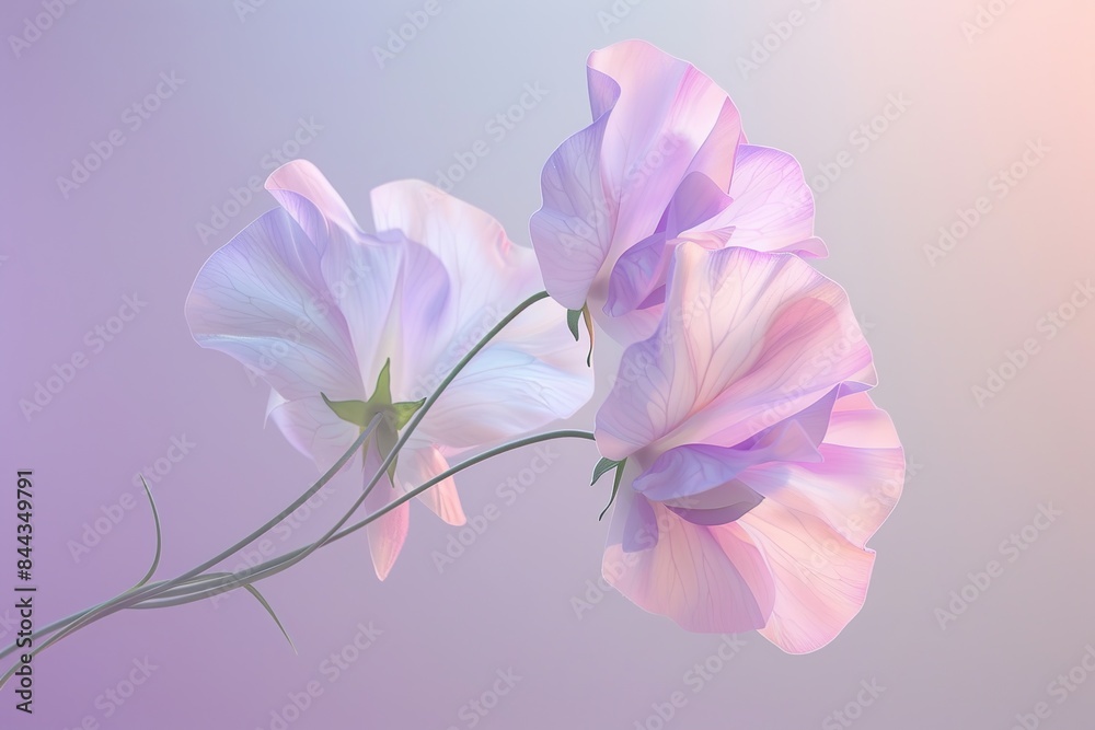 Poster A minimalist 3D image of a pastel sweet pea, with its soft petals and tendrils