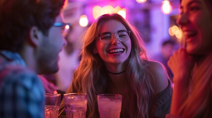 Group of people at club. Group of adults participating in a trivia night at a bar. Social event. Casual and sociable