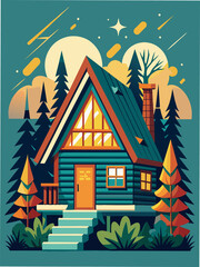 A cozy summer cabin, text: 2024