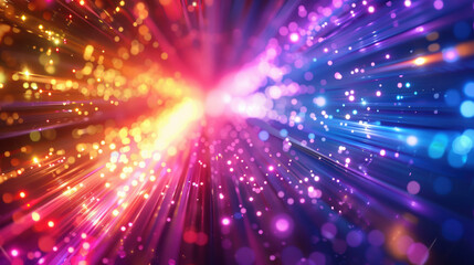 Naklejka premium Vibrant neon lights and bokeh effects create a colorful explosion, perfect for festive themes and dynamic visual displays.
