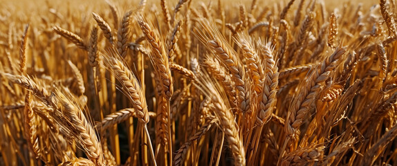 Fototapeta premium Ears of wheat in the field, organic food, harvesting.