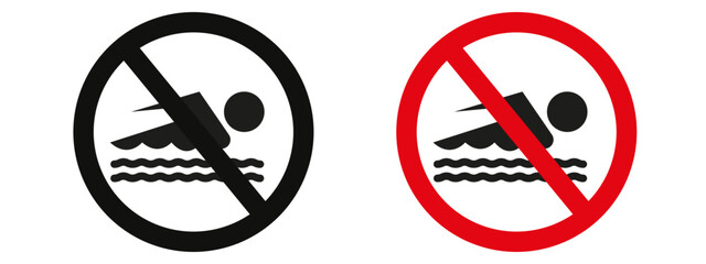 No swimming allowed sign, featuring a clear no-swim icon and safety warning label, perfect for preventing accidents and ensuring safety in restricted water areas.