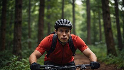 A man in a red jersey and black helmet